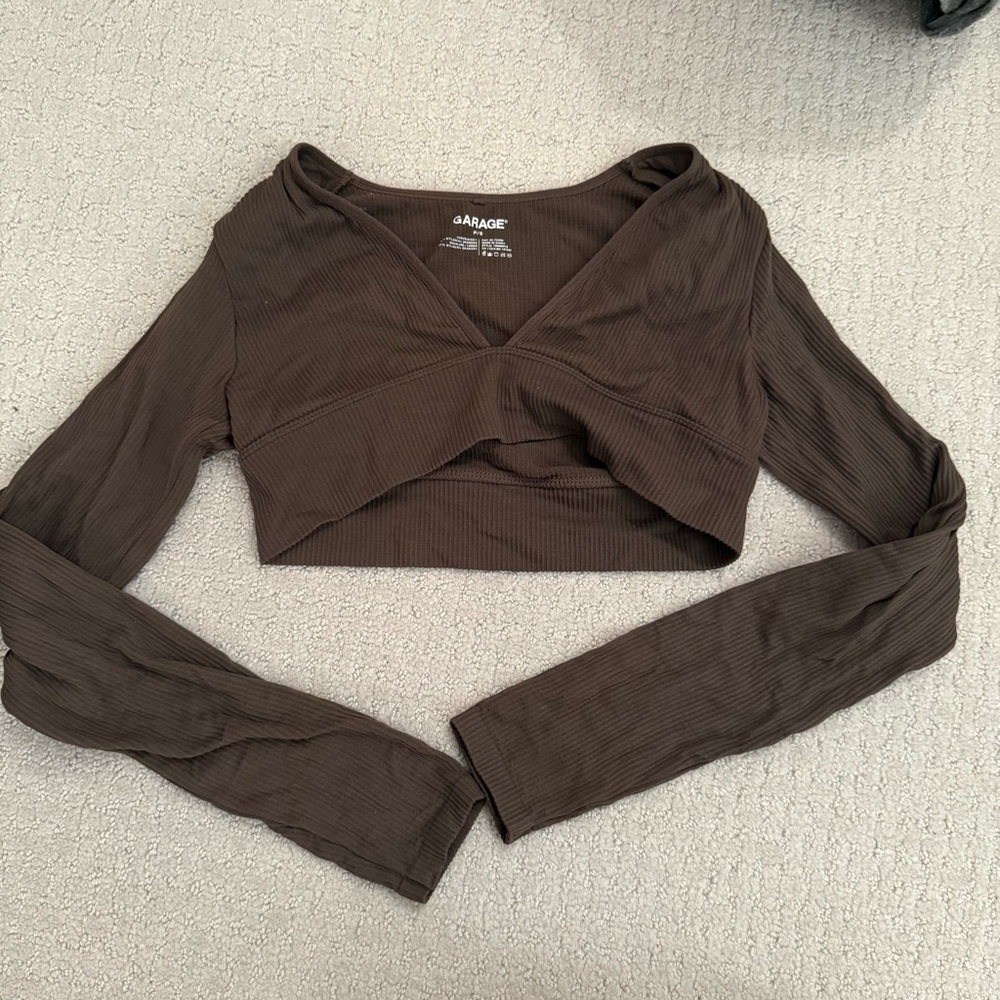 Garage Brown Long Sleeve Wrap Blouse